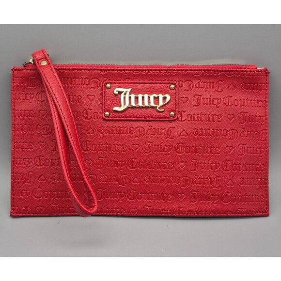 NWOT Juicy Couture Wristlet Wallet Red Faux Leather Logo Embossed Clutch - Picture 2 of 10